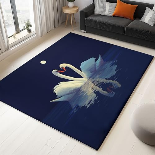 Alfombra Grande de área suave de pelo bajo Fina Base Antideslizante, Plegable lavable a máquina Alfombras Elegancia Cisne Forma Corazón Ilustración Romance, para salón entrada baño 160 x 230 cm
