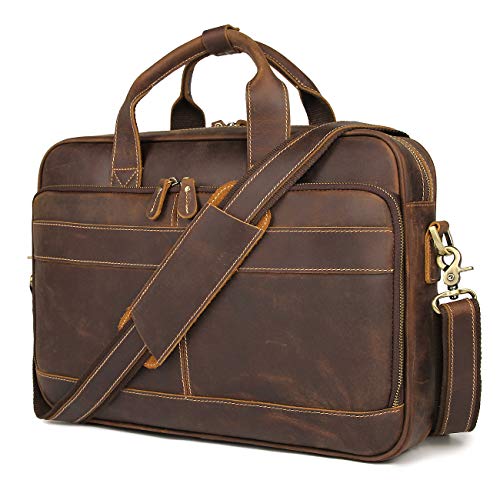 Image of Augus Leather Briefcase for Men, 16 Inch, Full-Grain Leather, YKK Zipper