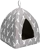 Hollypet Self-Warming 2-in-1 Foldable Comfortable Triangle Cat Bed Tent House, Gray Antlers
