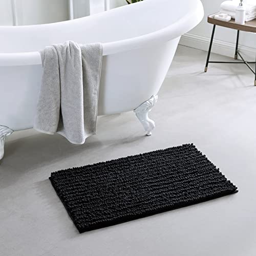 Suchtale Luxury Chenille Bathroom Rug, Non Slip Bath Mat (17X24 Inch Black) Water Absorbent Soft Plush Shaggy Microfiber Rugs, Machine Washable Dry Extra Thick Small Carpet For Shower Floor #TOP1