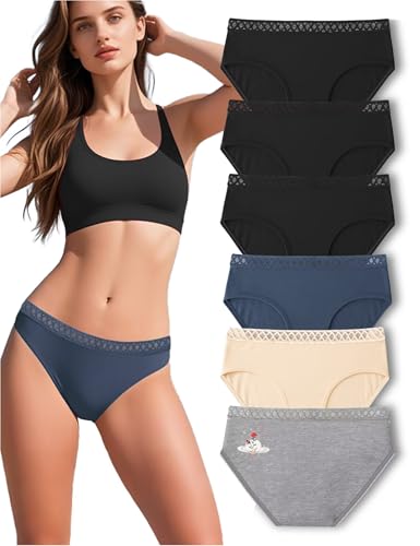 Haiwin Women's Cotton Underwear Hipster Panties 6 Pack – Low Rise Bikini Briefs