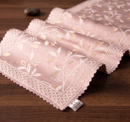 Image of Premium Embroidered Dining Table Runner 6 Seater | Washable Heat Resistant Fabric | Cotton-Silk Blend | Fits 4 & 8 Seater Dining Table | Centre Table Decor | 13 x 72 Inch | Rose Gold