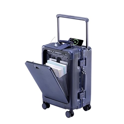 20/24/26Inch Wide Trolley Luggage Front Opening Multi-Functional Small Lightweight Boarding Box Men's Suitcase(Blue,24Inches 600mm)