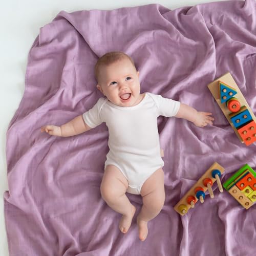 Image of LifeTree Baby Swaddle Blankets, Boys Girls Muslin Swaddling Wrap Receiving Blanket for Newborn, 70% Viscose from Bamboo and 30% Cotton, Large 47 inch x 47 inch, Flower and Mauve Pattern