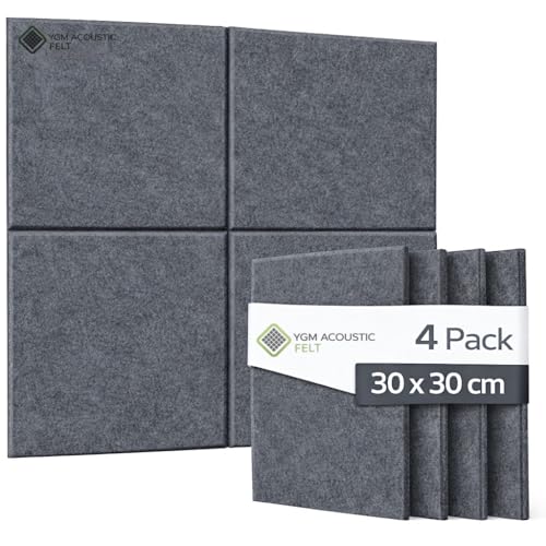 Image of YGM Acoustic Foams Luxury PET Felt Acoustic Self Adhesive Panels, 10 MM Thick, Sound Absorbing Panels for Wall | Room Noise Reducer & Sound Dampening (Midnight Grey, 1x1 Foot - 4 Panels)