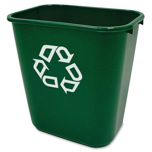 Image of Rubbermaid Commercial Products Deskside Recycling Can, 7-Gallon /28-Quart, Green Recycling Symbol, Plastic, for Bedroom /Bathroom /Office, Fits Under Desk /Sink /Cabinet, Pack of 12
