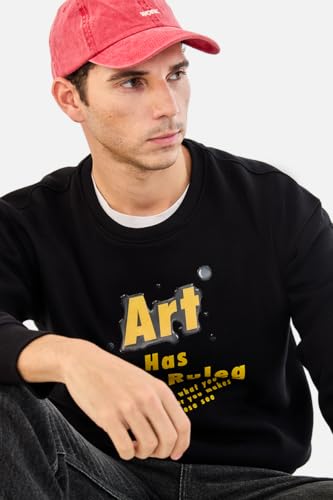Image of SNITCH Men's Sweatshirt | Oversized Fit Graphic Print with Drop Shoulder & Crew Neck | Soft Cotton Blend Full Sleeve Pullover for Trendy Casual Wear
