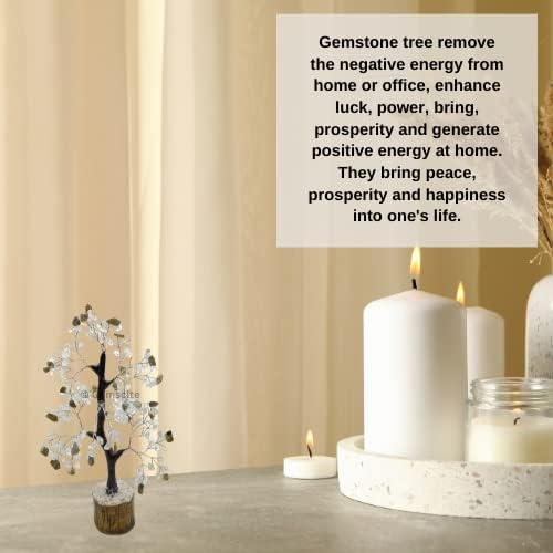 Miniatura 6 de Gemscite Figura de árbol de cuarzo transparente con piedras preciosas de 8 pulgadas, hecha a mano, figura de Feng Shui, bonsái de buena suerte,