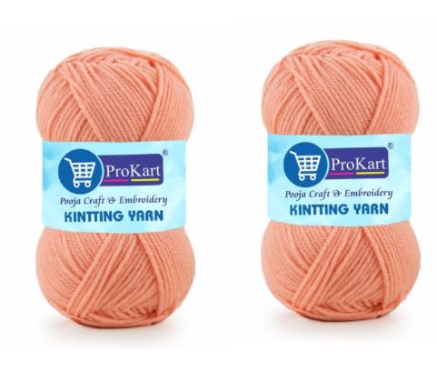 Image of ProKart Premium Woolen 4 ply Hand Knitting Wool Yarn | Fine Weight Knitted and Crocheted Soft Yarn for Sweater, Scarf, Hat, Baby Clothes, Baby Sports, Purse, Gift Bags & DIY Craft Accessories Projects (1 Ball /100 Gram Each) (Light Peach, 100gms x 2 Pack)