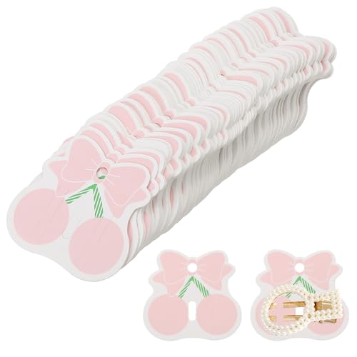 PATIKIL Haarspangen-Display-Karten, 200 Stück Karton Kirschform Haarschleifenhalter für Haaraccessoires-Display und Organisation, Pink