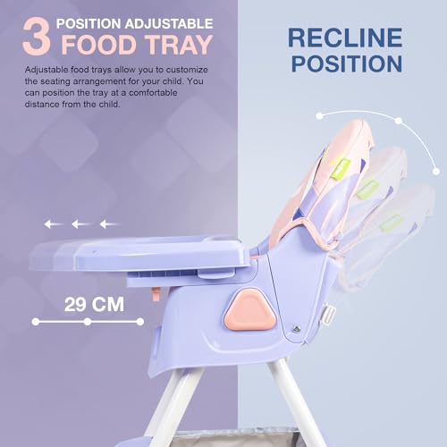 Image of Baybee 3 in 1 Fiora Baby High Chair for Kids Feeding with Two Height Adjustable, Recline & Wheels, Booster Seat with Food Tray, Belt & Basket, High Chair for Baby 6 Months to 4 Years Boy Girl (Pink)