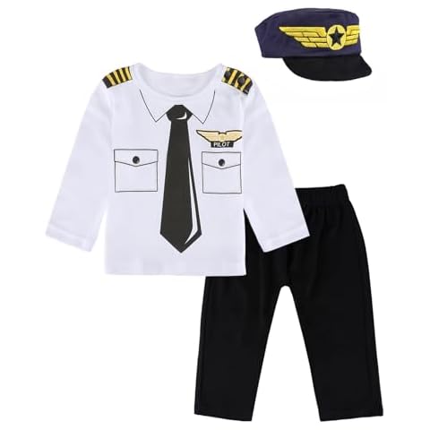 COSLAND Pilot Costume for Boys Todder Halloween Outfit, White, 2T Cover