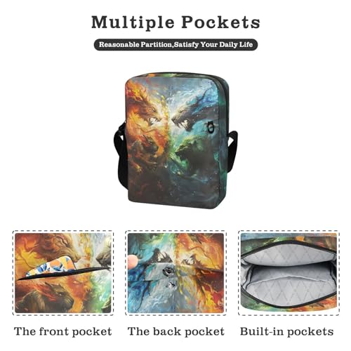 Crossbody Bag Fire Ice Blue Dragon Animal Messenger Bag for Women Men Purse Shoulder Bag Satchel Bag with Adjustable Strap 214B59872