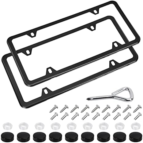 Amazon Basics Matte Aluminum License Plate Frame Pair with Screw Caps - 2-Hole, 12.3 x 6.3'', Black