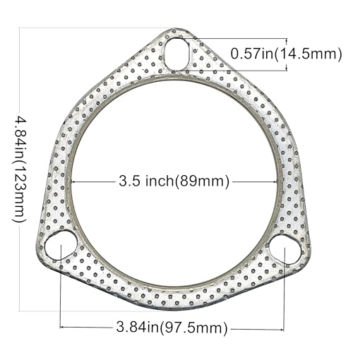 Image of 3.5 Inch Exhaust Gasket 3-Bolt 89mm Flange High Temperature Graphite w /Fire Ring Replacement 2 Pcs