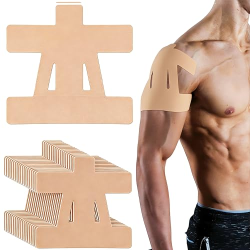 12Pcs Precut Kinesiology Tape for Shoulder - Waterproof Breathable Elastic Sports Support Hypoallergenic Latex-Free Athletic Tape Beige for Baseball Sports
