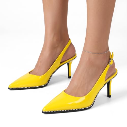 Image of YODEKS Slingback Heels for Women Pointy Toe Beaded Heels Close Toe Kitten Heel Pumps 2.5 Inch Stiletto Pumps Wedding Party Dressy Shoes