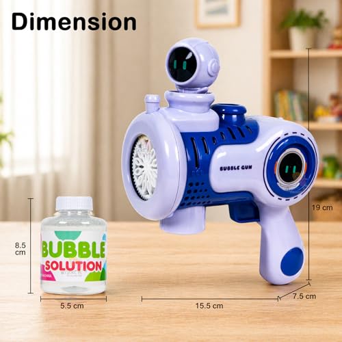 Image of WISHKEY Astronaut Theme Bubble Gun Toy for Kids, Leak-Proof Bubble Blower Machine with Colorful LED Light, Battery Operated Bubble Blaster with 360-Degree Rotating Toy Figure, (Pack of 1, Purple)