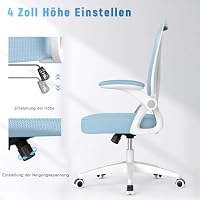 naspaluro Bürostuhl, Ergonomischer Schreibtischstuhl mit Netzbespannung, Klappbaren Armlehnen, Höhenverstellbarer Computerstuhl mit Gepolstertem Sitzkissen für Büro Arbeitszimmer, Blau – Ansicht 5