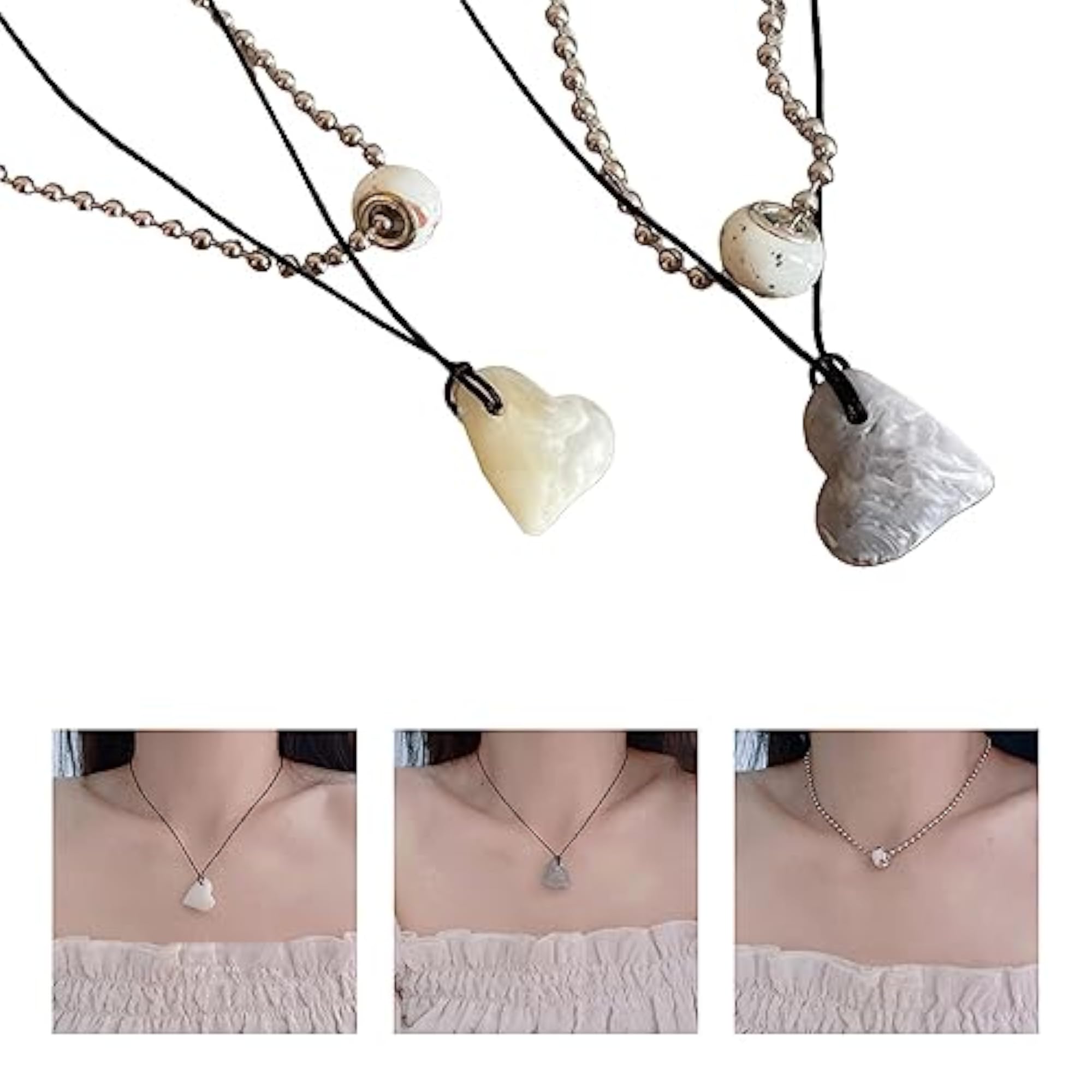 2 Pack Fashionable Heart Pendant Necklace Set for Girls