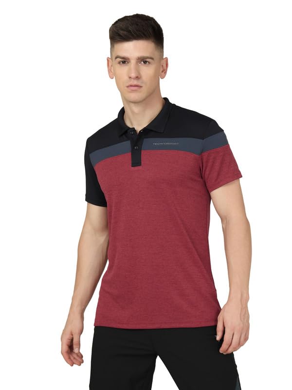 Image of TECHNOSPORT Men's Polo Neck Colorblock Half Sleeve T-Shirt - (MTP741 PRNT)