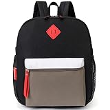 HawLander Preschool Kids Backpack, 12 inch Toddler Backpacks for Boys with Chest Strap, Black Grey