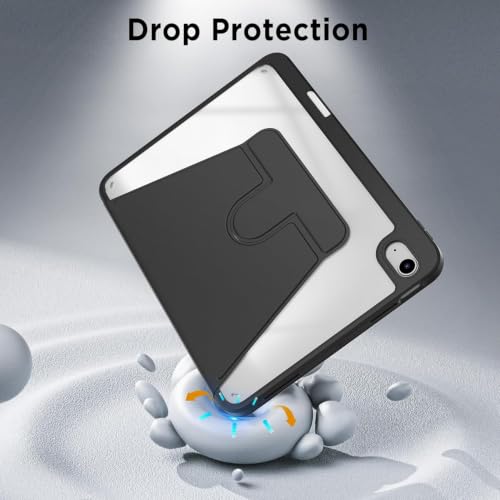 Image of ProElite for Apple iPad (A16) 11th /10th Generation (2025 /2022) Cover, 360 Degree Rotatable Smart Flip Cover for Apple iPad 11th /10th Gen, Transparent Back case Cover with Pencil Holder, Black