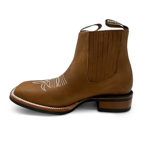Men’s Genuine Leather Square Toe Short Ankle Cowboy Boot2