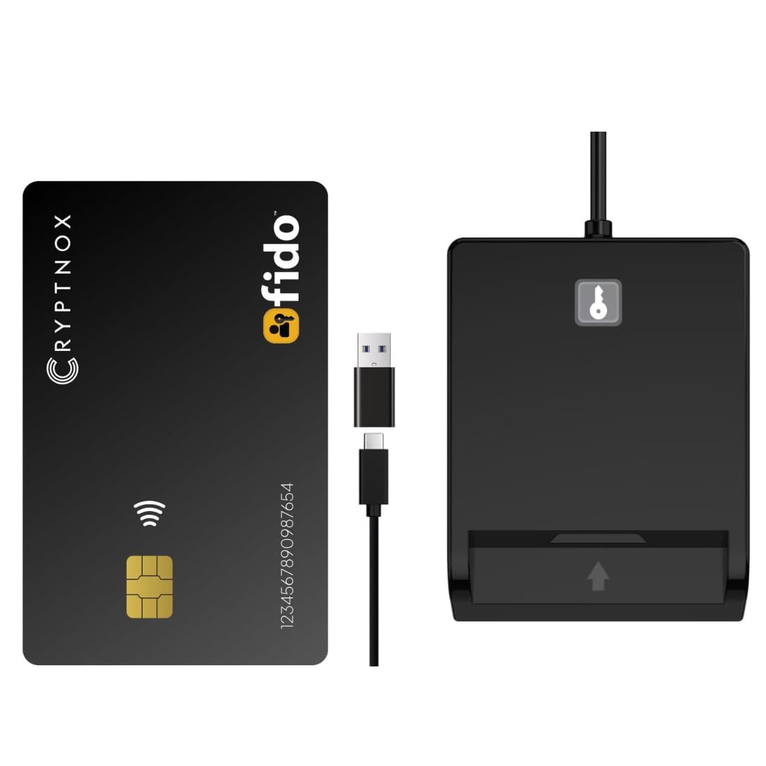 FIDO2 NFC Sicherheitsschlüssel + USB-A Smartcard-Leser | Bundle aus FIDO2-NFC-Smartcard für Passkeys und MFA plus USB-A-Kontaktleser für ISO 7816, CAC, PIV und eID