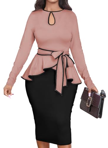 Image of MOJICK Vintage Dress for Women Ruffle Bodycon Keyhole