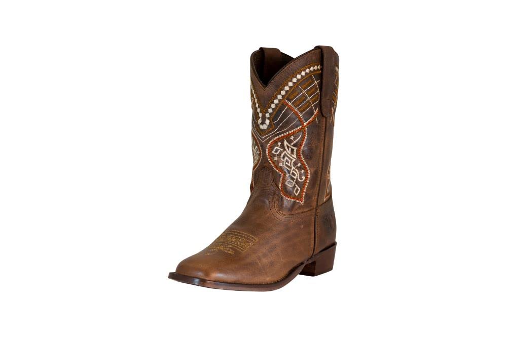 TuffRider Youth Yukon Tricolor Leather Embroidered Square Toe Western Boots-Brown-5