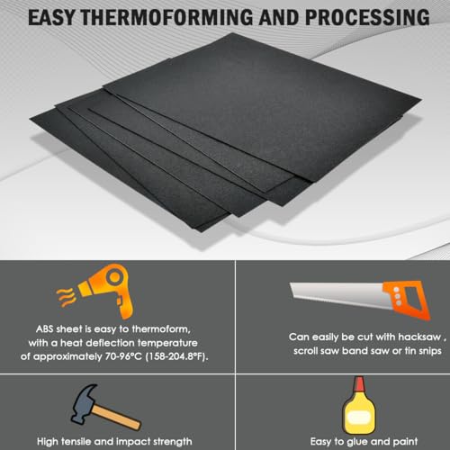 Image of TIMESETL 6 Pack Black ABS Plastic Sheet 11.75 inch x 15.75 inch x 0.06 inch, Moldable Plastic Sheets, High Tensile and Impact Strength Plastic, Great for DIY Projects, Decor, Handcrafts (Matte & Textured Finish)