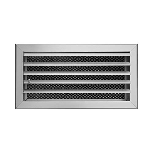 DEMLOU Grille d’Aération Aluminium – Ailettes Courbées Orientables Haut Milieu Bas – Flux d’Air Réglable – Avec Filet Arrière – Cadre Inclus...