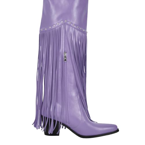 Image of richealnini Western Thigh High Cowboy Boots with Fringe Over Knee Wide Calf Cowgirl Boots
