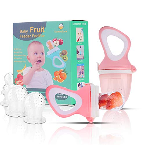 Baby Fruit Feeder Pacifier(2 Pack) - Baby Food Feeder - Infant Fruit Teething Toy for Toddlers Pacifier, Feeder, Teether with 6 PCS Silicone Pouches (Light Pink)