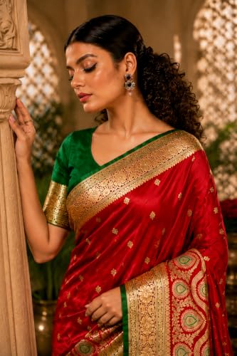 Image of Women's Glory Banarasi Satin Silk Saree with Embroidery Design