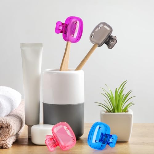 Atiloy 6 Pack Toothbrush Covers Portable Toothbrush Protector Coverings Clips Tooth Brush Storage Head Cover Cap for Kids Bathroom Home Travel Tooth Brush Case