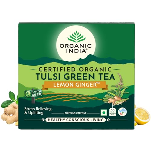 Image of ORGANIC INDIA Tulsi Green Tea Lemon Ginger 50 Teabags