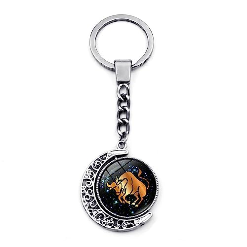 LODMLOER Porte-Clés Lumineux 12 Constellation - Porte-Clés Cabochon en Verre De Lune Rotatif À Double Face, Lion Vierge Balance Scorpion Sagittaire Signes...