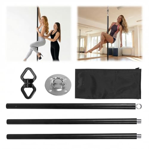 3m Portable Dance Pole with Silicone Grip, Adjustable Height Spinning Pole for Home, Aerial Yoga, Flying Pole – Removable Dance Pole Kit with Tools for Studio, Gym (Black)