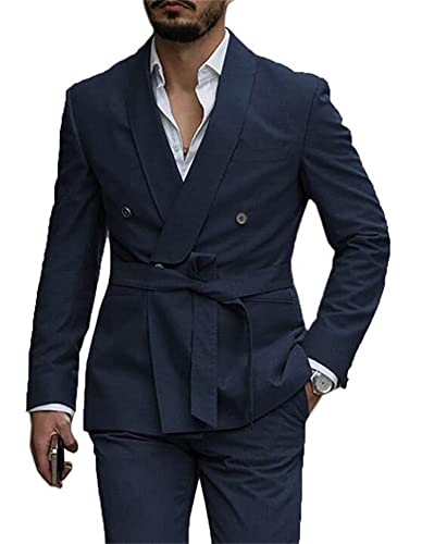 Belted Men Suits(Jacket+Pants) Wedding Groom Tuxedo Office Suits