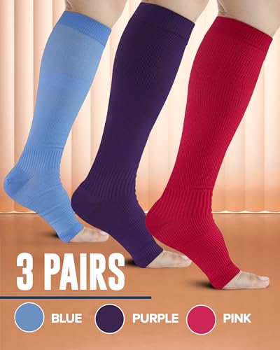 Image of Doctor's Select 3 Pairs Copper Toeless Compression Socks Women & Men - 20-30 mmHg Open Toe Compression Socks Knee High Women