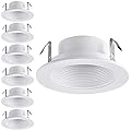 TORCHSTAR 4 Inch Classic White Recessed Light Trim, Metal Step Baffle Trim, Fit Halo/Juno Remodel Recessed Housing, 4 Inch Can Light Trim for PAR16, PAR20, BR20, White, Pack of 6