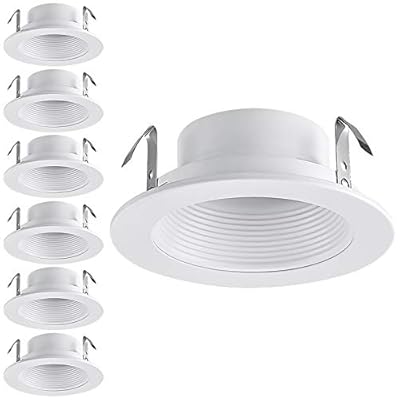 TORCHSTAR 4 Inch Classic White Recessed Light Trim, Metal Step Baffle Trim, Fit Halo/Juno Remodel Recessed Housing, 4 Inch Can Light Trim for PAR16, PAR20, BR20, White, Pack of 6