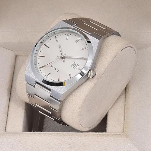 Image of Men's Stainless Steel Analog Watch with Textured Dial | Premium Quartz Movement | Date Display Wristwatch for Casual, Office & Formal Wear | Stylish Silver Bracelet Watch for Men