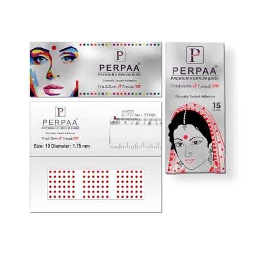 Image of PERPAA Premium Velvet Sticker Kumkum Bindi Box of 15 Flaps - Pottu for Women,Ladies, Girls (Size 10, Diameter 1.75mm, Red)