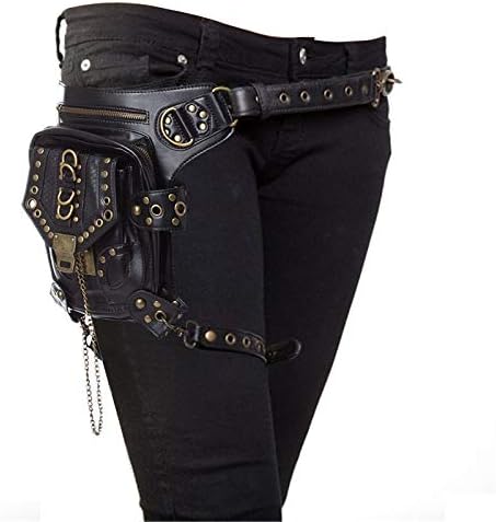 Black Fanny Waist Bag for Women of Steampunk Punk Rock Fashion Multiway Carry Style (black stud)