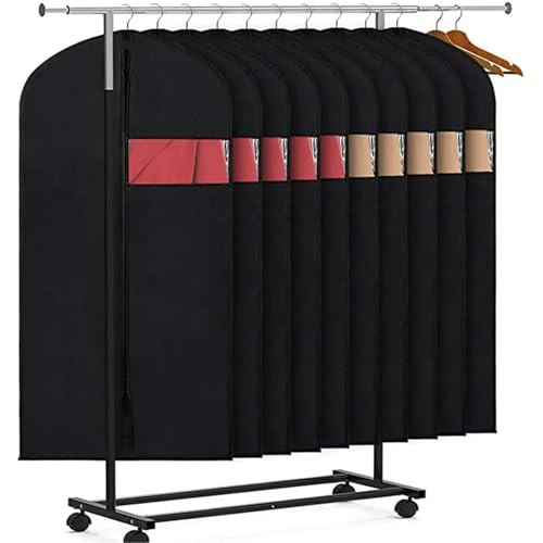 Hanging Garment Bag 5PCS Dustproof Clothing Covers Clothes Dust Cover Coat Suit Dress Protector Hanging Garment Bags Closet Organizer(5pcs Black-60X80CM)3