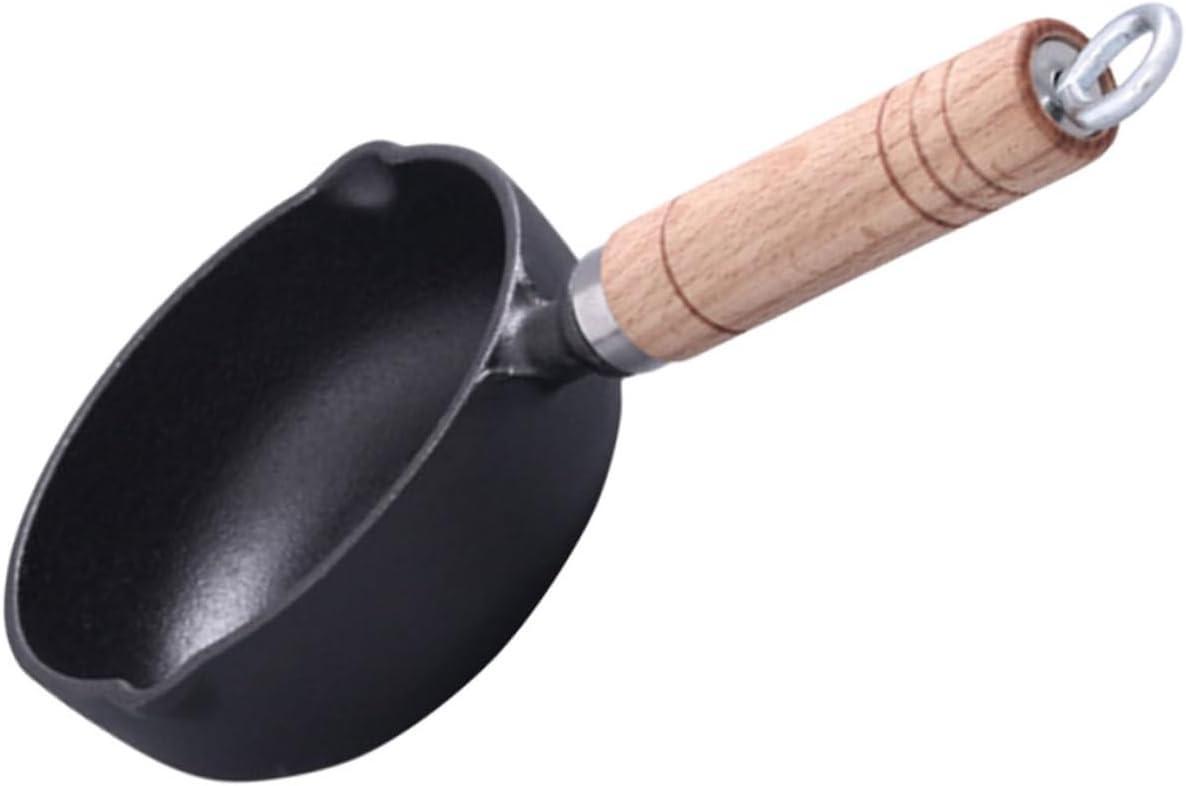 Wood Handle Mini Egg Frying Pan Cast Metal Butter Melting Pot