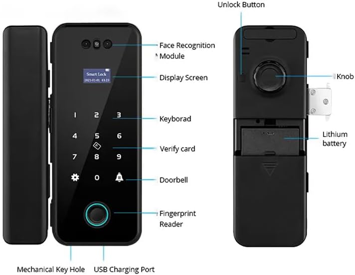 Miniatura 6 de Cerradura de cristal inteligente con reconocimiento facial WiFi 3D, cerradura de puerta biométrica de huellas dactilares, teclado digital, seguridad
